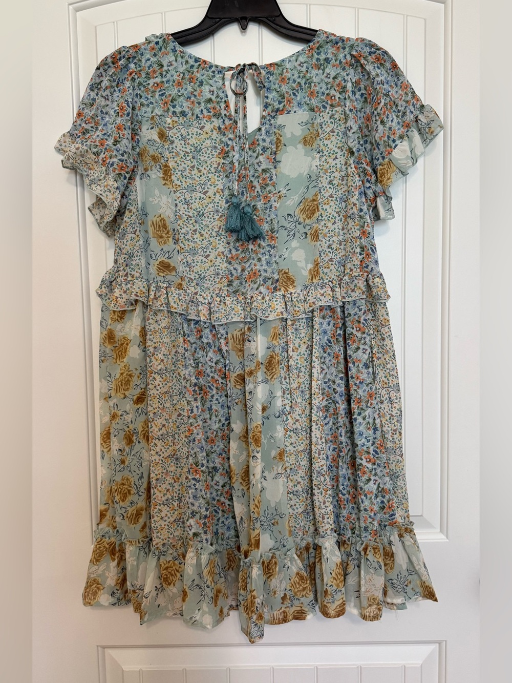 Women’s Sage Floral Feminine Ruffle Dress Size Small Romantic Cottagecore - Picture 4 of 8